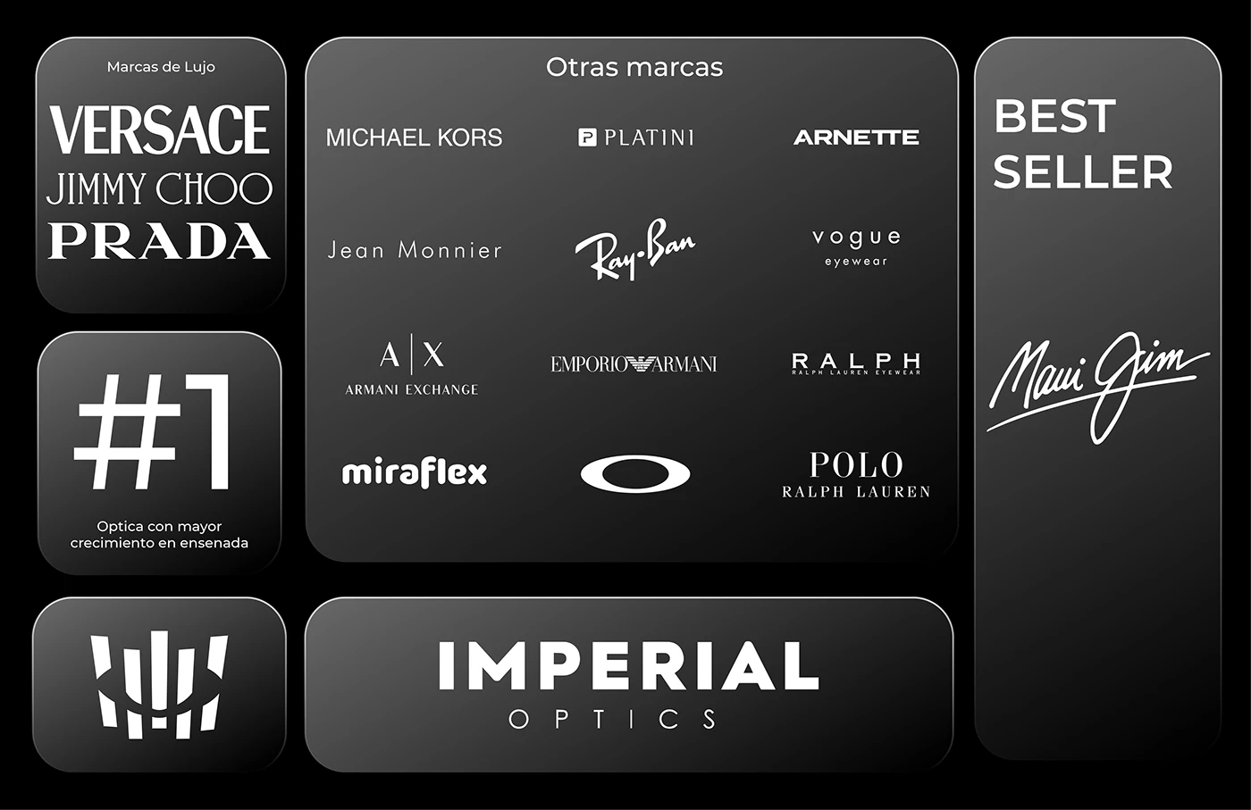 Composición gráfica de marcas de lujo para Imperial Optics